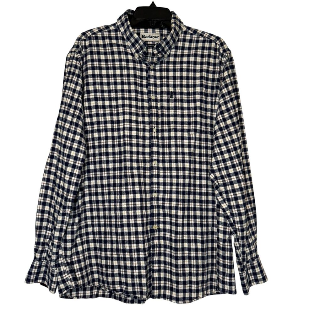 BARBOUR men's size large L Tailored Fit flannel plaid corduroy button shirt